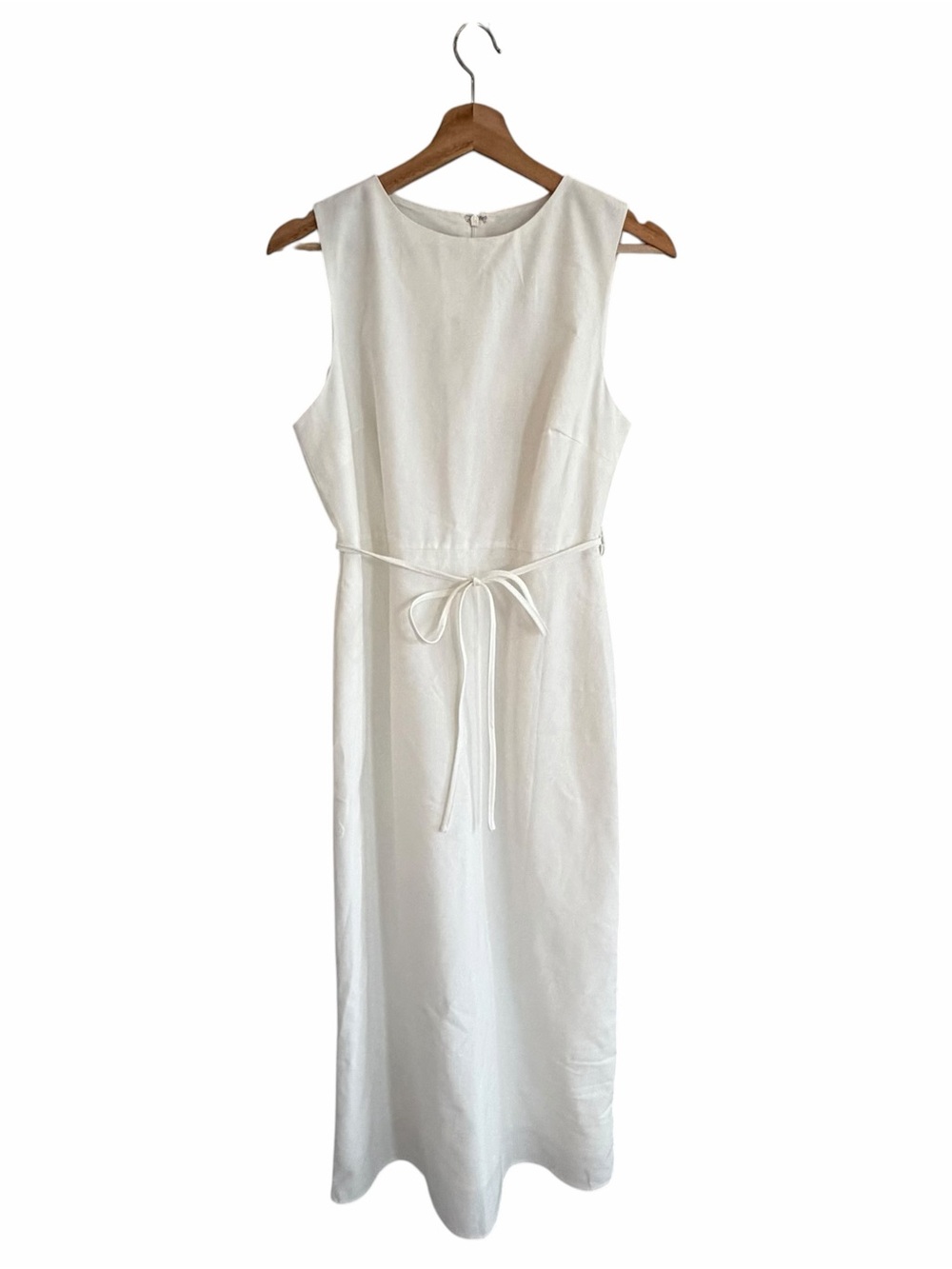Commense Womens White Linen Midi Dress Size M Minimalist Quiet Luxury Sleeveless